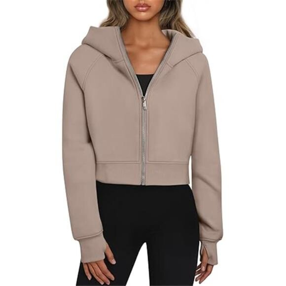 Women's Zip-Up Cropped Hoodie – Fleece Sweatshirt, Casual Hooded - Picture 7 of 7